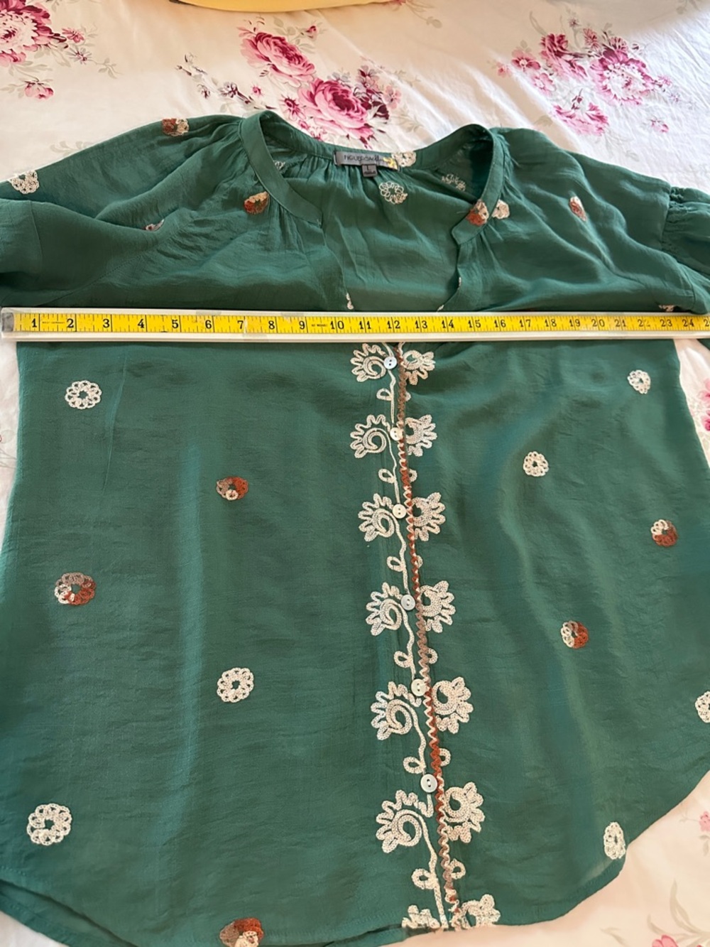 Embroidered Teal-Green Boho Tunic Top - Picture 12 of 17